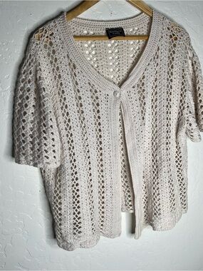 Cottagecore Cream Crochet Short-Sleeve Cardigan Sweater Prairie Southern Lady